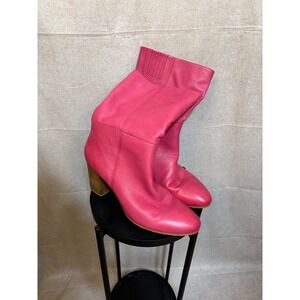 Silent D Hot Pink Leather Block Heel Slouch Boots Fuchsia Size 39 Womens